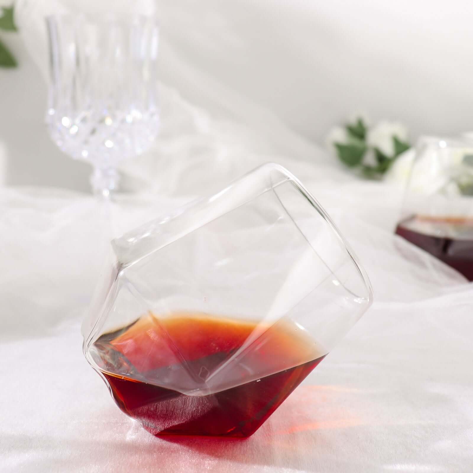 12-Pack Clear Plastic Diamond Shaped Whiskey Cups 12oz, Shatterproof Stemless Wine Glasses - Reusable Tumblers - Pack of 12 Glasses