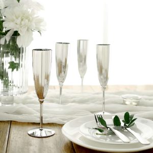 6-Pack Plastic Champagne Flutes 5oz Silver - Stylish Disposable Champagne Glasses for Cocktail Parties & Receptions